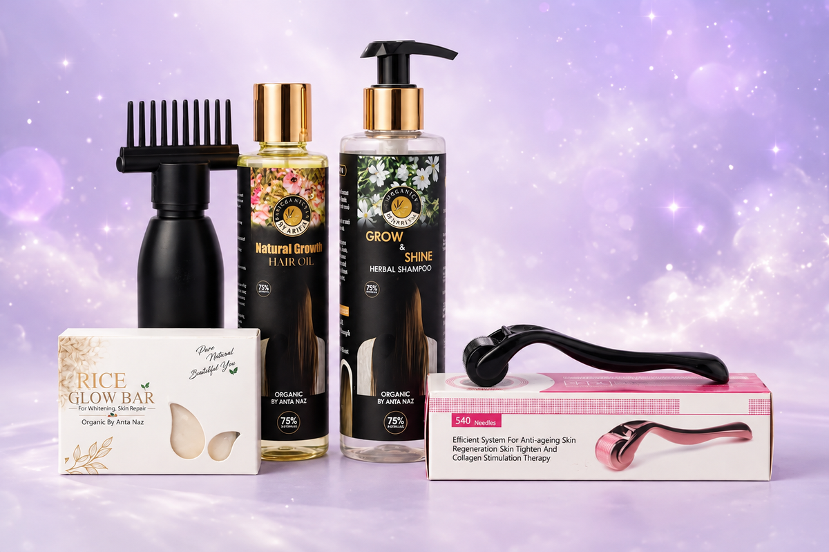 Natural Growth Complete Hair & Skin Care Collection (Combo with Comb & Derma Roller) – By Arifa