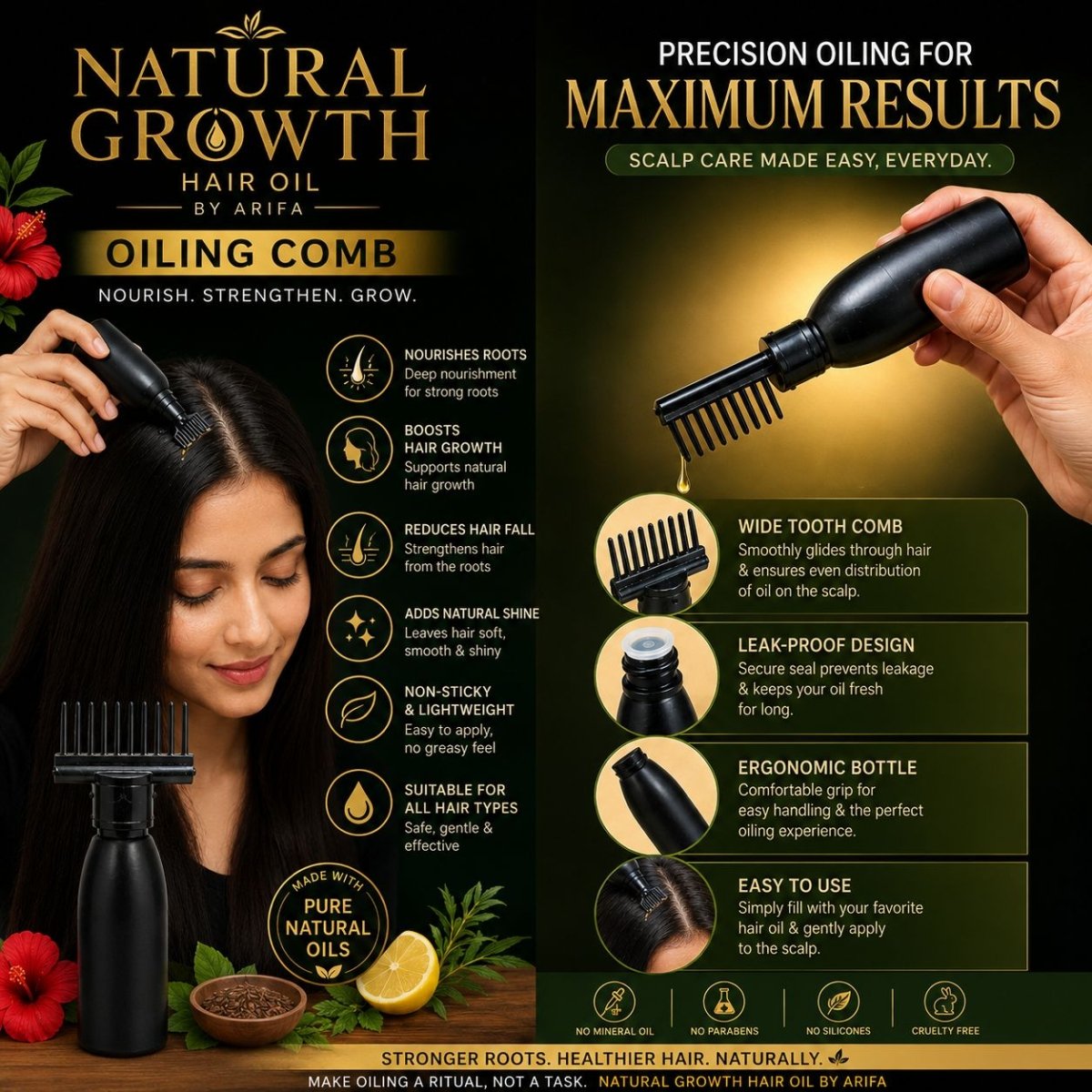 Natural Growth Complete Hair & Skin Care Collection (Combo with Comb & Derma Roller) – By Arifa