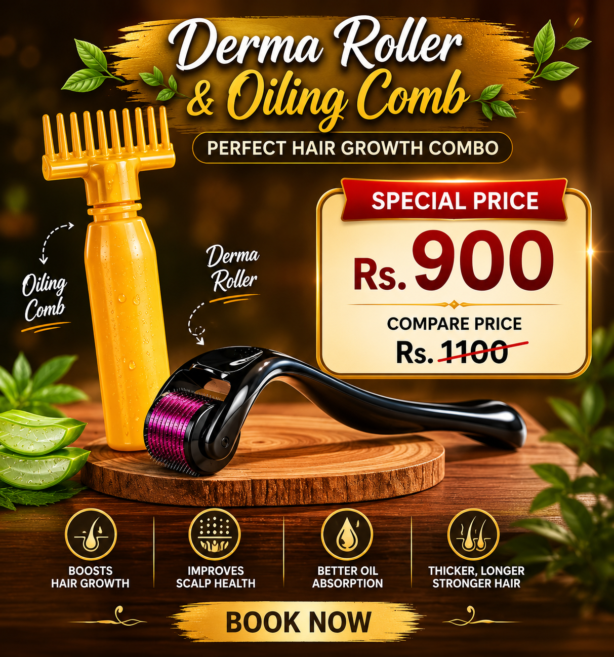 Power Combo – Derma Roller + Oiling Comb