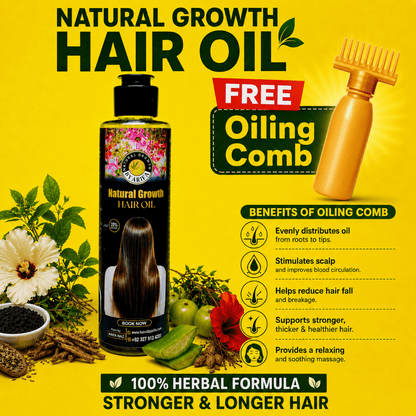Natural Growth Hair Oil + Free Oiling Comb – By Arifa