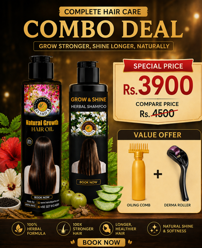 Natural Growth Complete Hair & Skin Care Collection (Combo with Comb & Derma Roller) – By Arifa